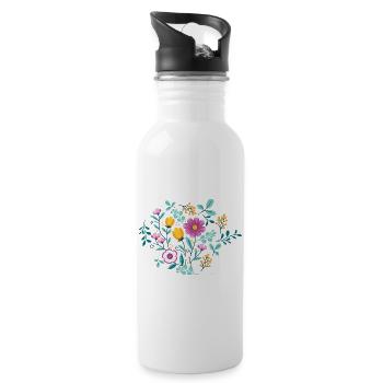FLEURS Jaunes et Violettes - Gourde avec paille intégrée - blanc - Droite