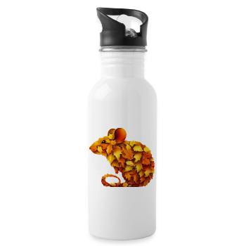 Süße Maus aus Herbst Blättern bunt - Trinkflasche mit integriertem Trinkhalm - Weiß - Rechts