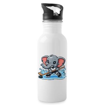 Elefant als Eishockeyspieler - Water bottle with straw - white - Right