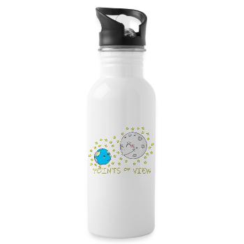 Cute Moon and Earth Positive Points of View Design - Water bottle with straw - white - Right
