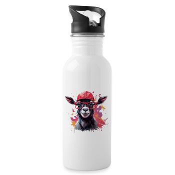 goat animal art i cool cute goat - Water bottle with straw - white - Right