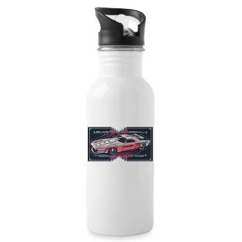Red Retro Racecar - Water bottle with straw - white - Right