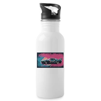 Blue-Purple Racecar - Water bottle with straw - white - Right