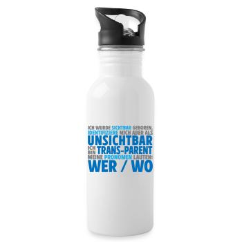 Unsichtbar Transparent Wer Wo | Farben änderbar - Trinkflasche mit integriertem Trinkhalm - Weiß - Rechts