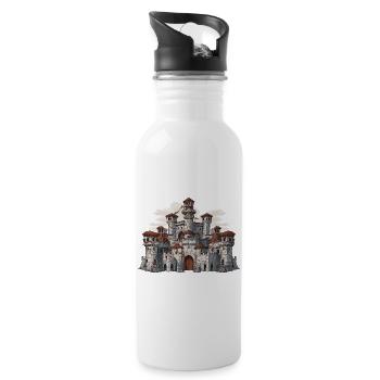 Mittelalter Burg Festung Fantasy RPG Shirt - Trinkflasche mit integriertem Trinkhalm - Weiß - Rechts