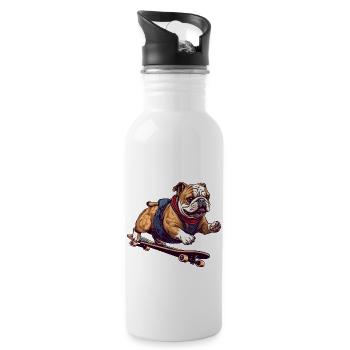 Cool Bulldog Skateboarder in Action - Water bottle with straw - white - Right