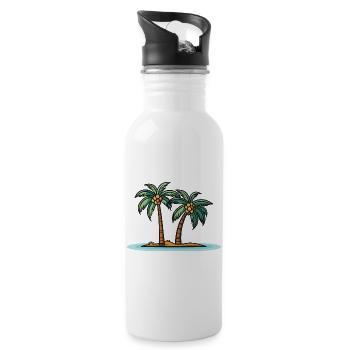 Palmen Insel Sommer - Trinkflasche mit integriertem Trinkhalm - Weiß - Rechts