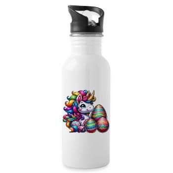 Ostern Einhorn & Bunte Eier - Trinkflasche mit integriertem Trinkhalm - Weiß - Rechts