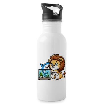 Lion in the Aquarium: Fish & Shark - Water bottle with straw - white - Right