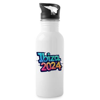 Ibiza 2024 Bunt - Trinkflasche mit integriertem Trinkhalm - Weiß - Rechts