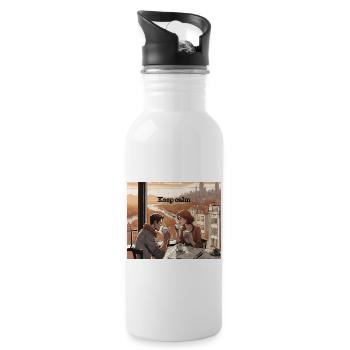 Kaffee mit Blick auf die Stadt. Die Ruhe bewahren. - Trinkflasche mit integriertem Trinkhalm - Weiß - Rechts