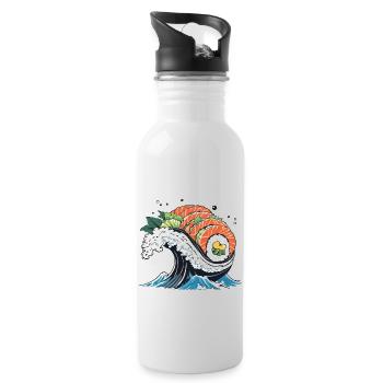 Ukiyo-E Sushi Wave Aesthetic Design - Water bottle with straw - white - Right