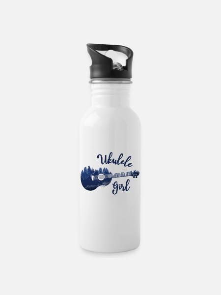 "Ukulele Girl" Music Nature Musician - Water bottle with straw - white