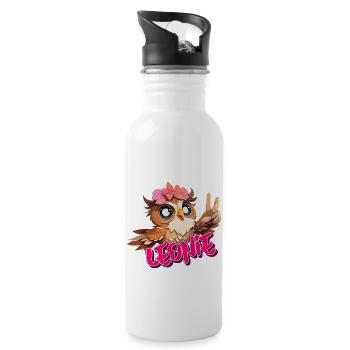 LEONIE - Schöner Mädchen Name mit süßer EULE - Trinkflasche mit integriertem Trinkhalm - Weiß - Rechts