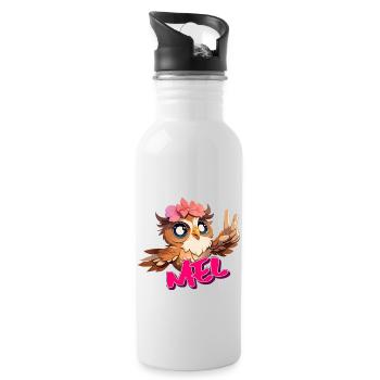 MEL - Beau nom de fille avec hibou mignon - Gourde avec paille intégrée - blanc - Droite