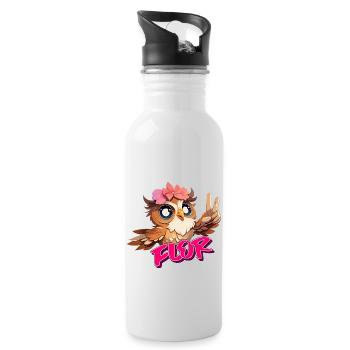 FLOR - Schöner Mädchen Name mit süßer EULE - Trinkflasche mit integriertem Trinkhalm - Weiß - Rechts