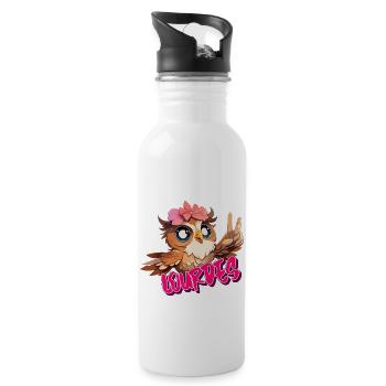 LOURDES - Beau prénom de fille avec hibou mignon - Gourde avec paille intégrée - blanc - Droite