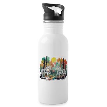 Wald Waldbewohner Einhorn Einhörner Fabelwesen - Trinkflasche mit integriertem Trinkhalm - Weiß - Rechts