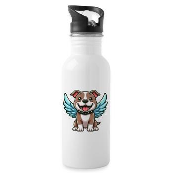 Mignon Pitbull Angel Dessin animé avec des ailes - Gourde avec paille intégrée - blanc - Droite