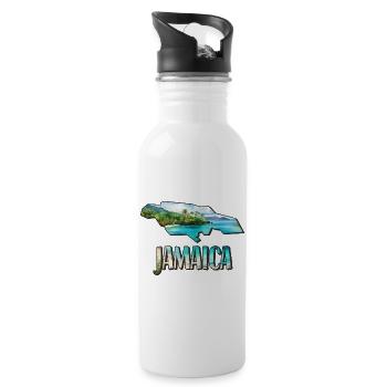 Watercolor Map of Jamaica - Water bottle with straw - white - Right