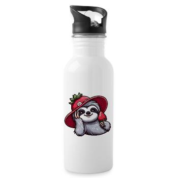 Paresseux mignon avec des fruits d’été à la fraise - Gourde avec paille intégrée - blanc - Droite