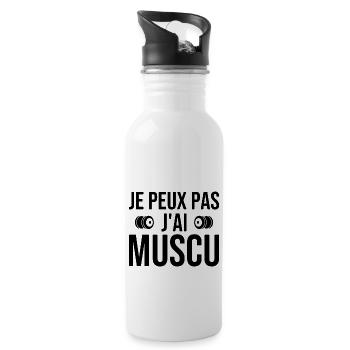 Ich kann nicht, ich habe Muskeln - Trinkflasche mit integriertem Trinkhalm - Weiß - Rechts