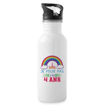 Ich kann nicht, ich bin 4 Jahre alt - Trinkflasche mit integriertem Trinkhalm - Weiß - Rechts