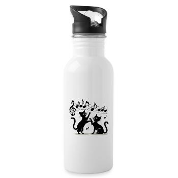 Black cats pattern playing with musical note - Water bottle with straw - white - Right