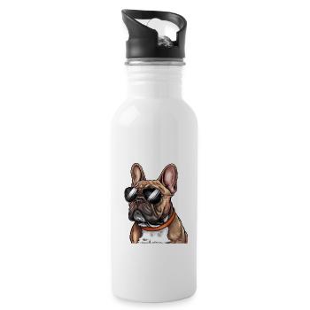 Französische Bulldogge mit Sonnenbrille - Trinkflasche mit integriertem Trinkhalm - Weiß - Rechts