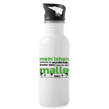 Mein Leben Malle (Schrift grün/schwarz) - Trinkflasche mit integriertem Trinkhalm - Weiß - Rechts