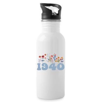 1940's Floral Pattern 1940's Floral Theme Flowers 1940's - Water bottle with straw - white - Right