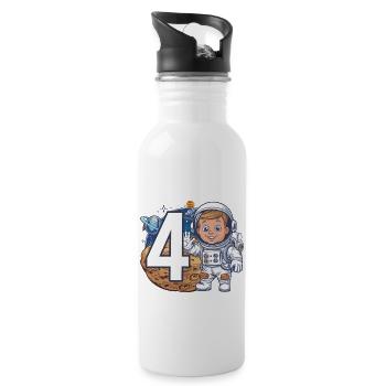 4th Birthday Astronaut Space Adventure for Boys - Water bottle with straw - white - Right