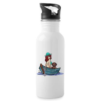 Urlaub Urlaubsreif Hund Boot Ferien Freizeit Hunde - Trinkflasche mit integriertem Trinkhalm - Weiß - Rechts