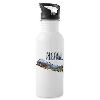 Watercolor Map Nepal - Water bottle with straw - white - Right