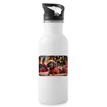 Cute Christmas Dachshund - Water bottle with straw - white - Right