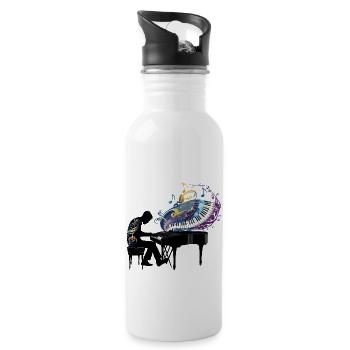 Piano Piano Playing Piano Player Art - Water bottle with straw - white - Right