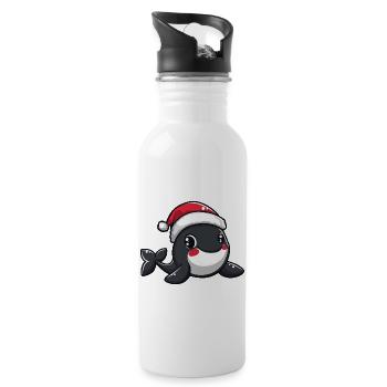 Wal Weihnachten - Trinkflasche mit integriertem Trinkhalm - Weiß - Rechts