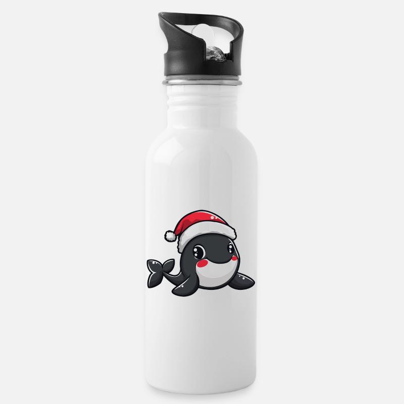 Whale Christmas - Water bottle with straw - white