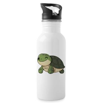 Tortue heureuse mignonne - dessin animé adorable et joyeux - Gourde avec paille intégrée - blanc - Droite