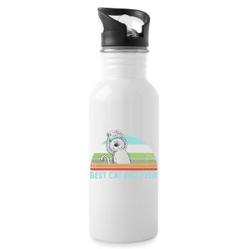Best Cat Dad Katzen Papa Vintage Katzenliebhaber - Trinkflasche mit integriertem Trinkhalm - Weiß - Rechts
