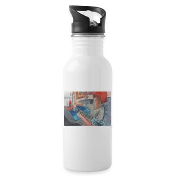 Blaue Gitarre - Trinkflasche mit integriertem Trinkhalm - Weiß - Rechts