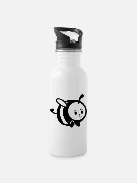 Biene - Trinkflasche mit integriertem Trinkhalm - Weiß