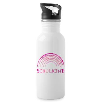 Schulkind Kreide Regenbogen pink zur Einschulung - Trinkflasche mit integriertem Trinkhalm - Weiß - Rechts