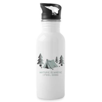 Nature is where I feel good - Camping Pixel Art - Water bottle with straw - white - Right