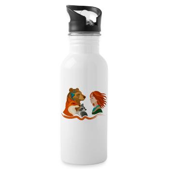 Mädchen mit roten Haaren und Waldtieren - Trinkflasche mit integriertem Trinkhalm - Weiß - Rechts