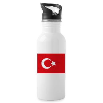 Turkish Flag Abstract Art Print - Water bottle with straw - white - Right