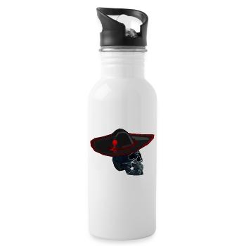 Black Charro Skull - Mexican Geometric Art - Water bottle with straw - white - Right