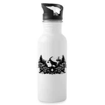 Steinbock_1_black - Trinkflasche mit integriertem Trinkhalm - Weiß - Rechts