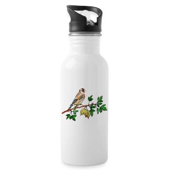 Bunter Vogel - Trinkflasche mit integriertem Trinkhalm - Weiß - Rechts