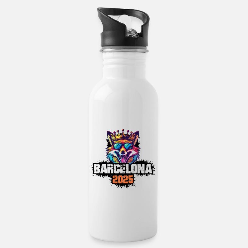Barcelona 2025 Urlaub Fuchs - Trinkflasche mit integriertem Trinkhalm - Weiß